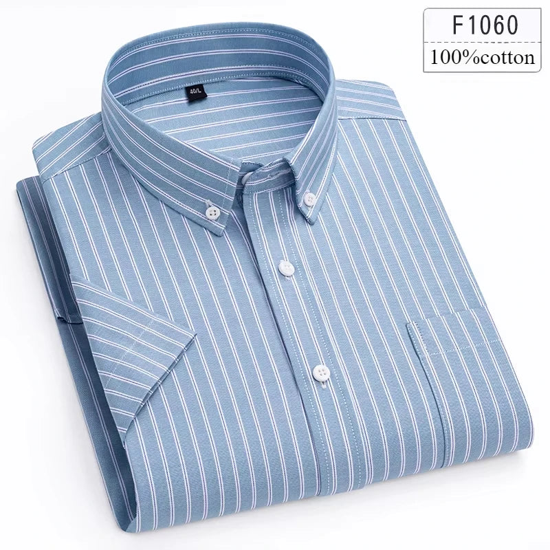 New in shirt hight qulity100%cotton summer short sleeve shirts for men slim fit shirt thin plaid houndstooth soft office clothes