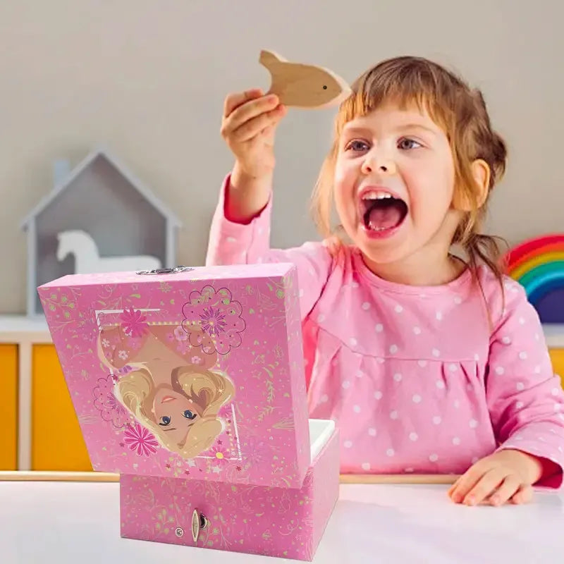 Music Jewelry Storage Box Glitter Powder Pink Princess Little Girl Gift Ring/Necklace/Bracelet/Earring Storage Desk Organizer