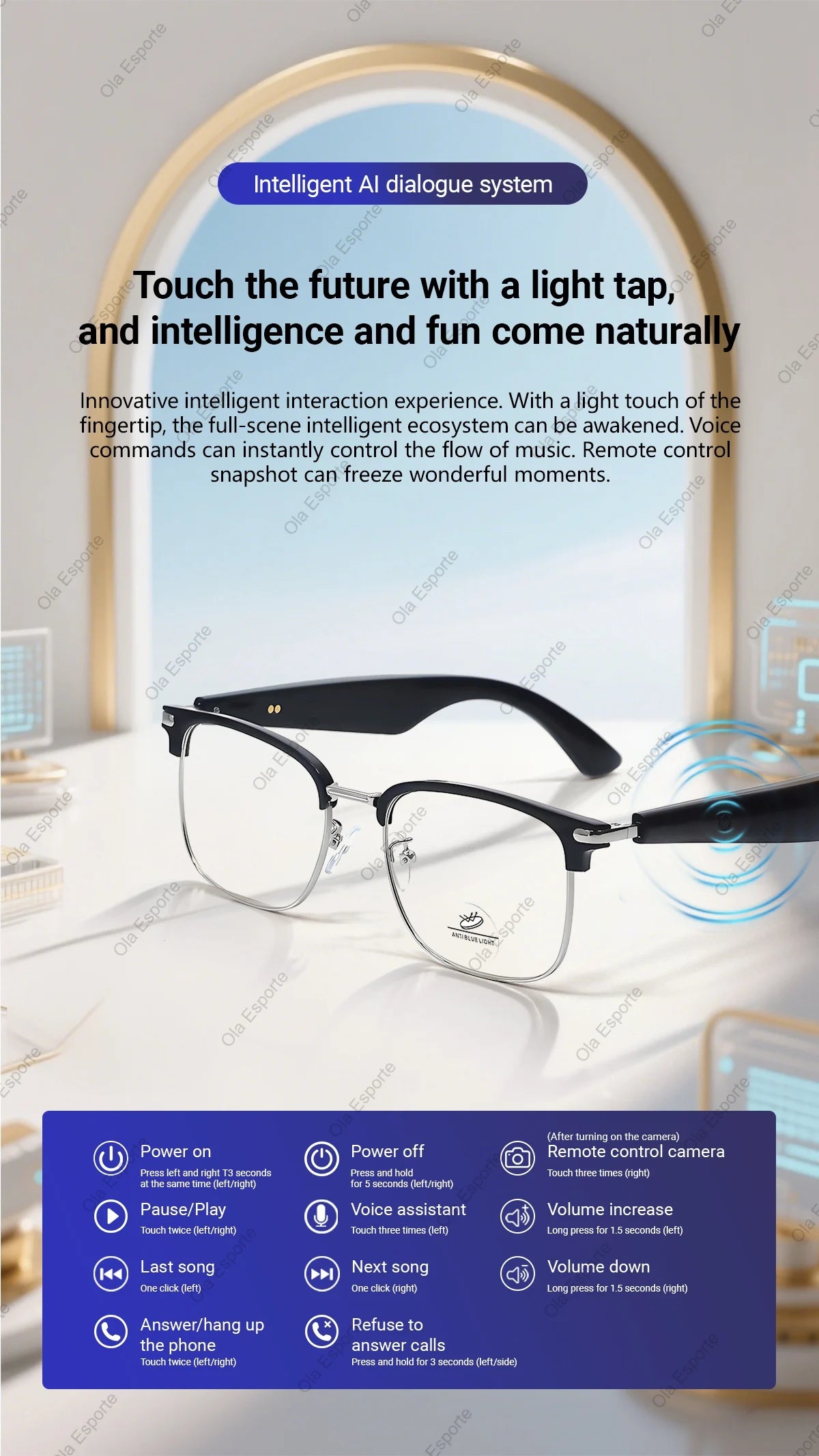 Smart Glasses AI Intelligent Translation Bluetooth Glasses Real-time Simultaneous Interpretation Headset Anti Blue Light 2025