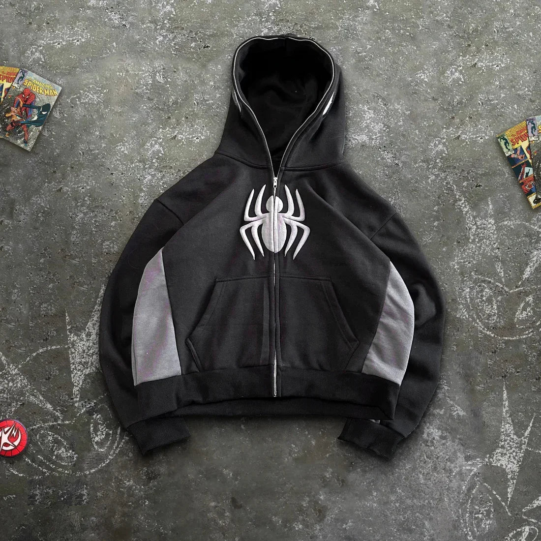 American Spider Vintage Zip Up Hoodie Y2K Clothes Mens Womens Spider Graphic Oversized Hoodies Sweatshirts Casual Jackets