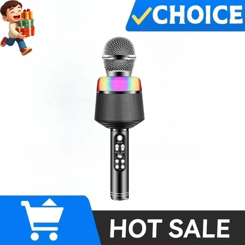 Karaoke Microphone for Kids & Adults - Bluetooth Microphones Singing Mic with Disco Lights, Echo Effect, Built-in Speaker