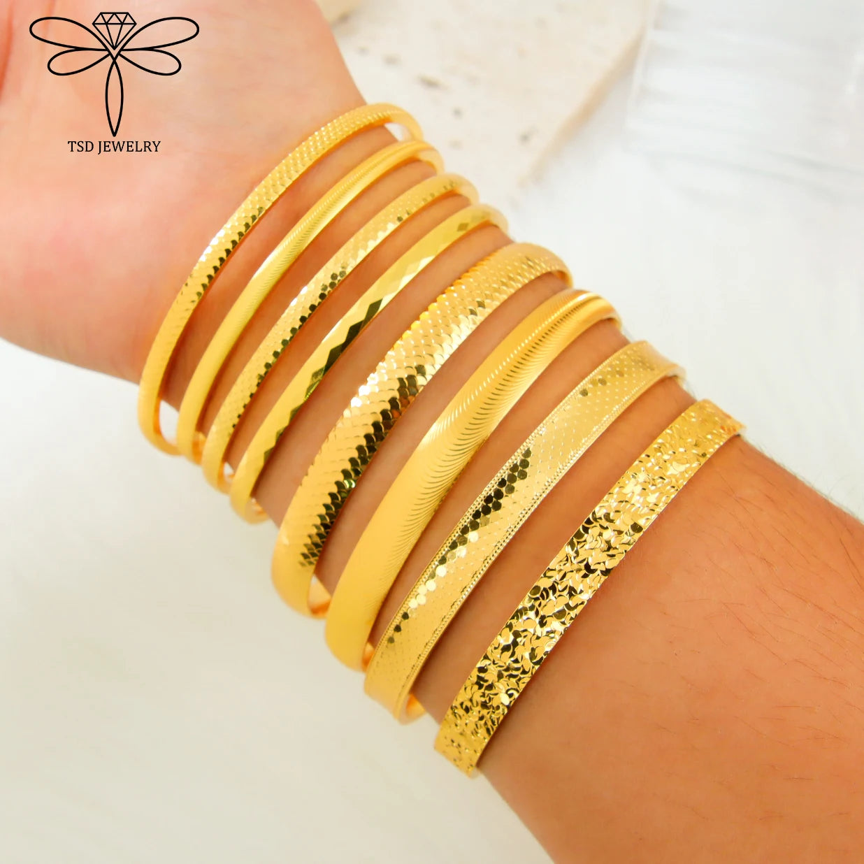 Arabic Bridal Wedding Cuff Bracelet 24k Gold Plated Dubai Simple Fashion Wrap Bangles Oman Women Event Party Daily Jewelry