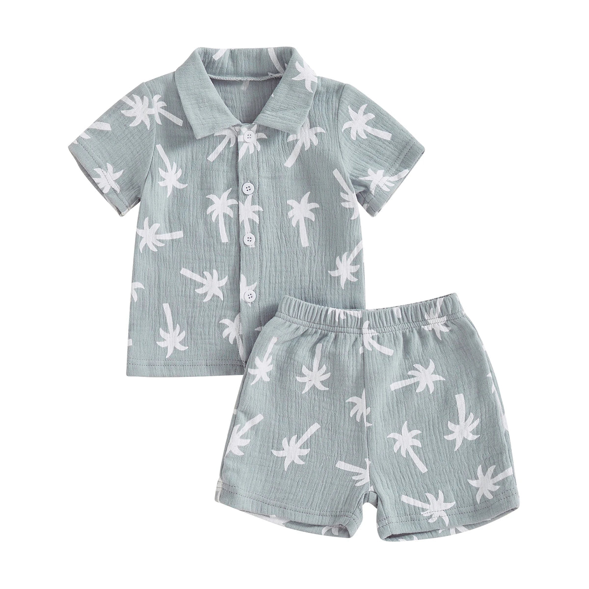Baby Boy 2Pcs Summer Beach Set Palm Tree Print Short Sleeve Shirt Elastic Shorts Toddler Vacation Outfit