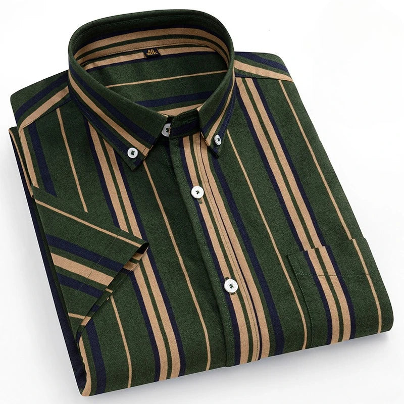 Plus size14XL 100%cotton oxford summer short sleeve shirts for man slim fit casual plian shirt striped elegant designer clothes