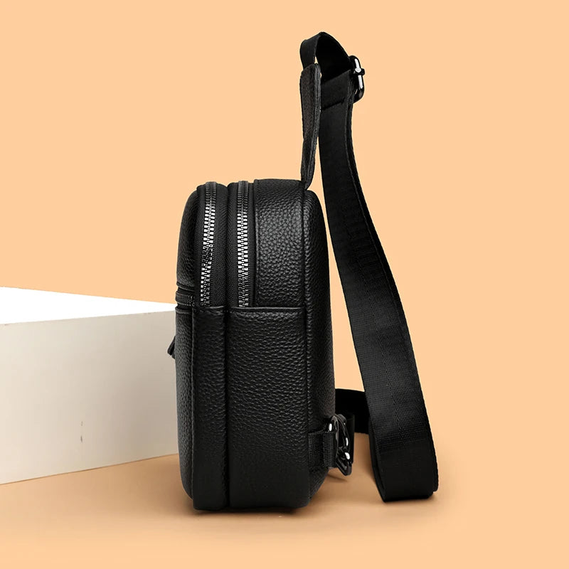 Luxury Genuine Leather Men's Chest Pack Shoulder Bags Fashion Messenger Sling bag Brand Travel Bags Crossbody Unisex Sac Wallet