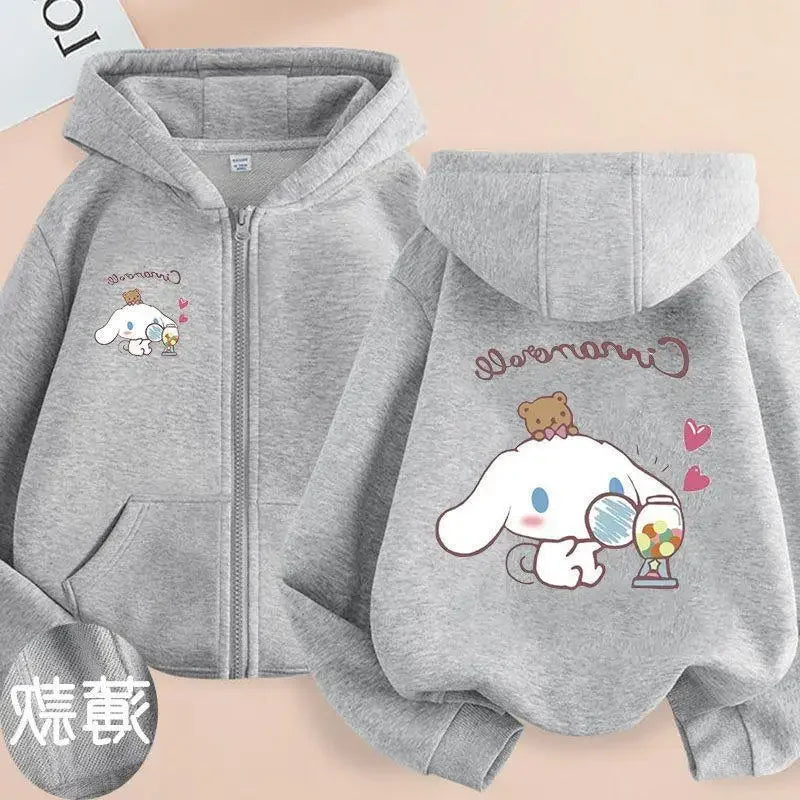 Children Clothing Girls Sanrio Cinnamoroll Cardigan Zip Jacket Cardigan  Cartoon Parenting Clothing  Kids Zipper Hooded Sweater