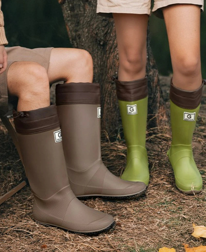 Unisex Rain Boots Waterproof Rubber Shoes Outdoor Non-Slip Fishing Boot Fashion Drawstring Men Boots Soft Long-Tube Water Boots