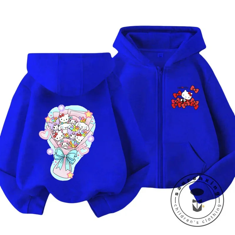 Boys Girls Hello Kitty Hoodies Long Sleeves Cartoon Sweatshirt Baby Children Clothing Autumn Zipper Cardigan Kids Street Wear