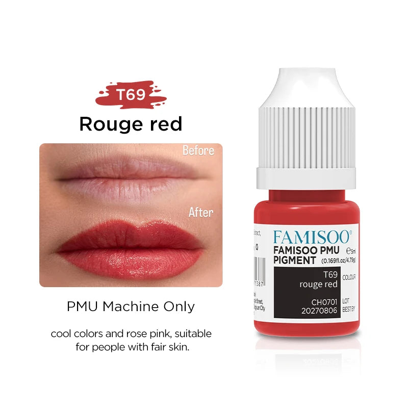 FAMISOO 5ML Lip Tattoo Inks Microblading Organic Permanent Makeup Lips Pigment Tattoo Pink Eyebrow Eyeliner PMU Pigment 0.17 OZ
