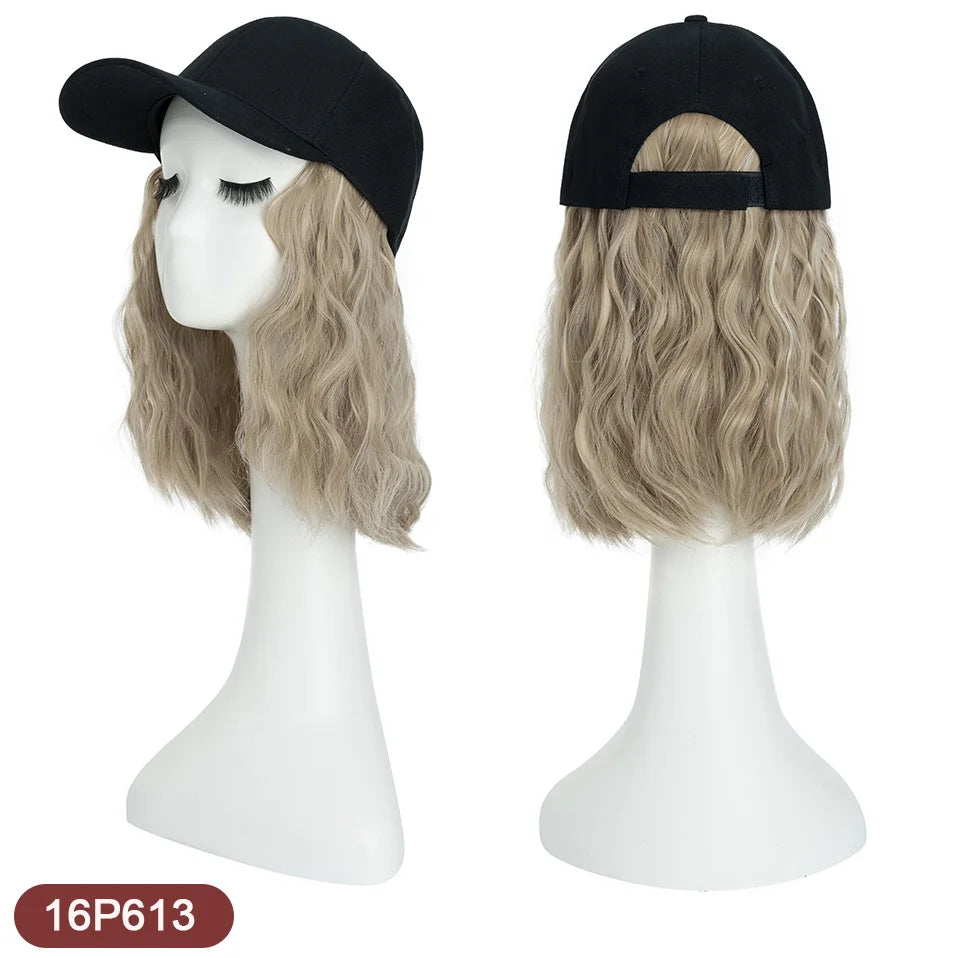 Hat Wig for Women 8''16''Wave Baseball Cap Wig with Curly Hair Extensions Wig Synthetic Wave Wig Hat Adjustable Baseball Hat Wig