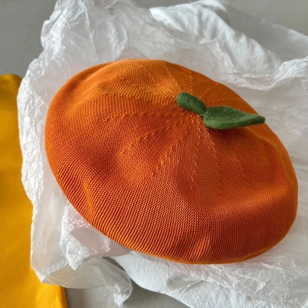 Apparel Accessories Funny Orange Berets Creative Casual Tomato Cap Vintage Cute Painter Hat Unisex