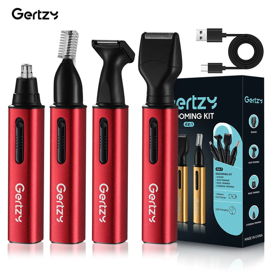 1 rechargeable ear and nose hair clipper kit - USB charging, 4 interchangeable heads, men's and women's portable design