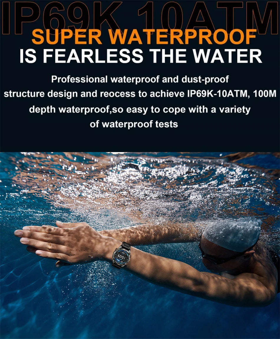 Military Smart Watch Men 10ATM Waterproof 1.46" AMOLED Screen LED Flashlight 515mAh Battery Heart Rate Sport BT Call Smartwatch