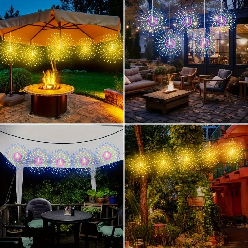 4pcs Solar Firework Lights LED Copper Wire with 8 Modes Solar Powered for Outdoor Wedding Christmas Party Solar Garden Light
