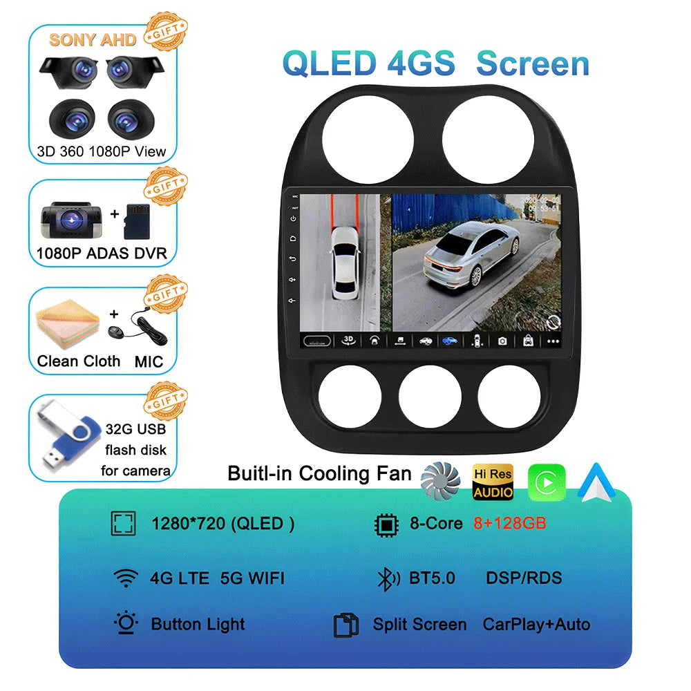 Android15 video Player Car Radio For Jeep Compass Patriot 2010 - 2016 Autoradio Stereo 2 Din GPS Navigation Carplay DSP WIFI+4G