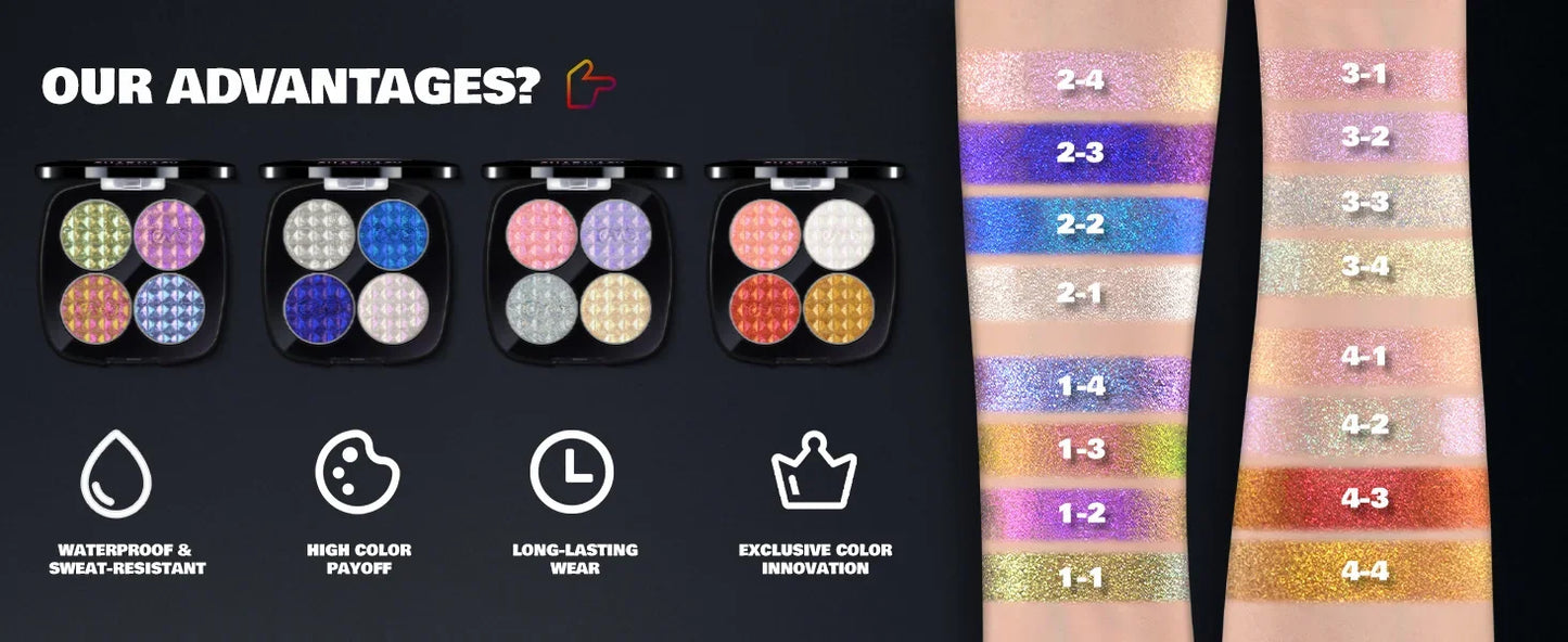 CHARMACY 4 Colors Duochrome Eyeshadow Palette High Pigment Vegan Glitter Multichrome Long-lasting Smooth Eye Shadow Makeup