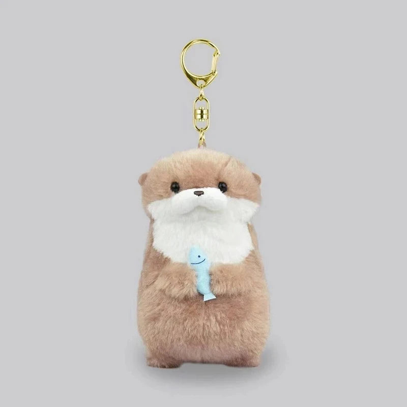 Cute Otters Holding Fish Plush Pendant Keychain Stylish Backpack Keyrings Pendant Lovely School Bag Key Wallet Pendant