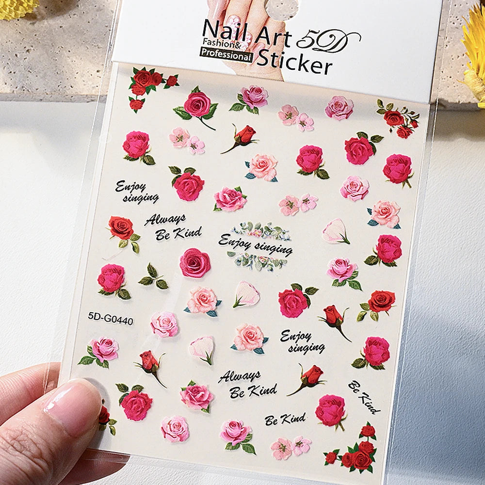 1Pc 3D Lavendar Flowers Stickers for Nails Spring Sakura Floral Leaves Self-Adhesive Sliders Decals Art Manicure for Decoration