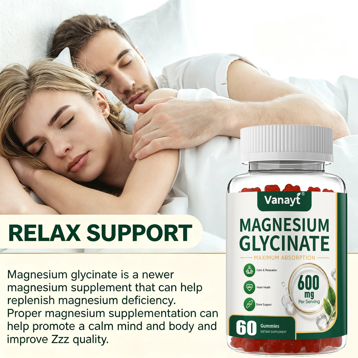 Magnesium Glycinate 600mg Per Serving With Black Pepper Vitamin D3 B6 Supports Normal Muscle Joint Nerve Function Nighttime Relaxation And Daily Wellness