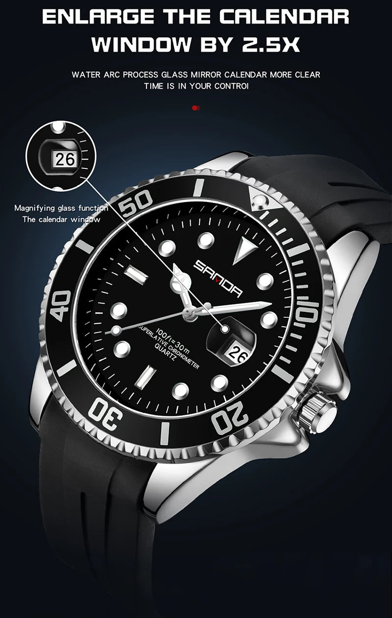 SANDA 2025Top Brand Luxury Fashion Men's Watches 30M Luminous Waterproof Quartz Wristwatch For Male Clock Calendar Relogio