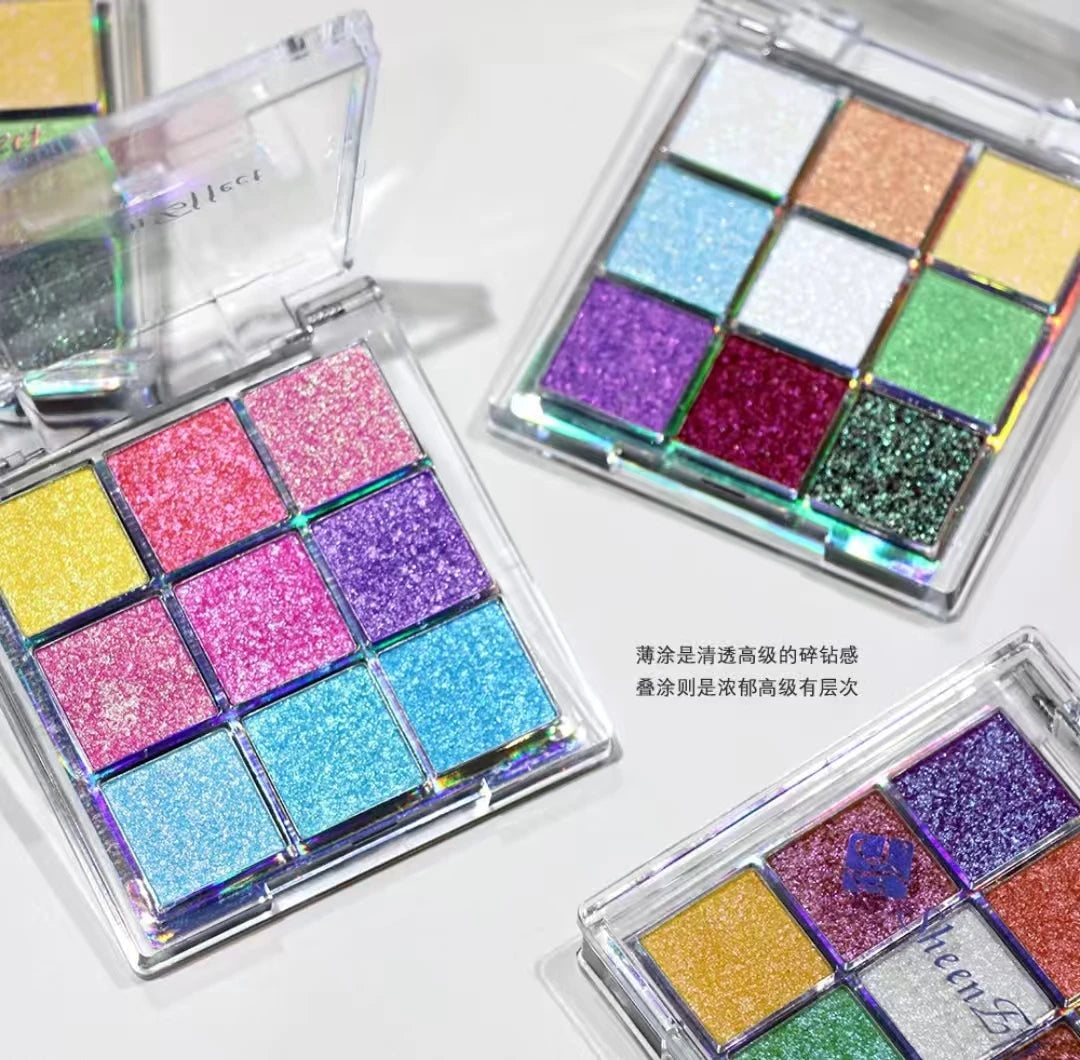 Sheeneffect 9 Colors Eyeshadow Palette Powder Glitter Shimmer Chameleon Blendable Fine Flash Easy to Wear Eye Makeup