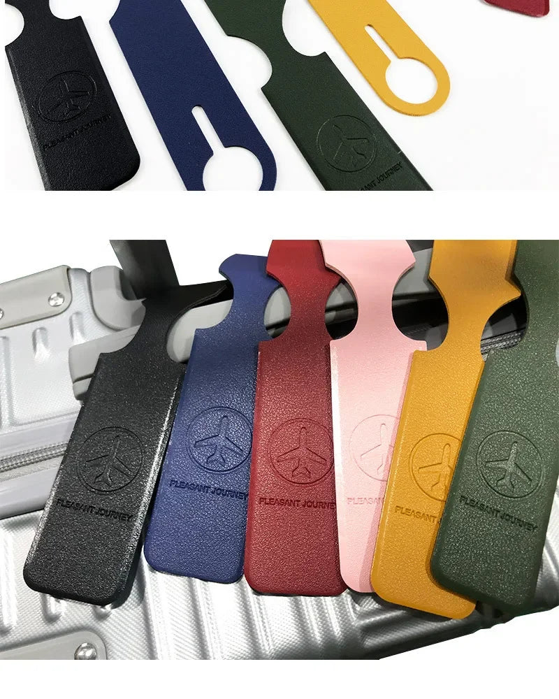 Men Women Yellow PU Leather Luggage Tag Portable Suitcase Identifier Label Baggage Boarding Bag Tag Holder Travel Accessories