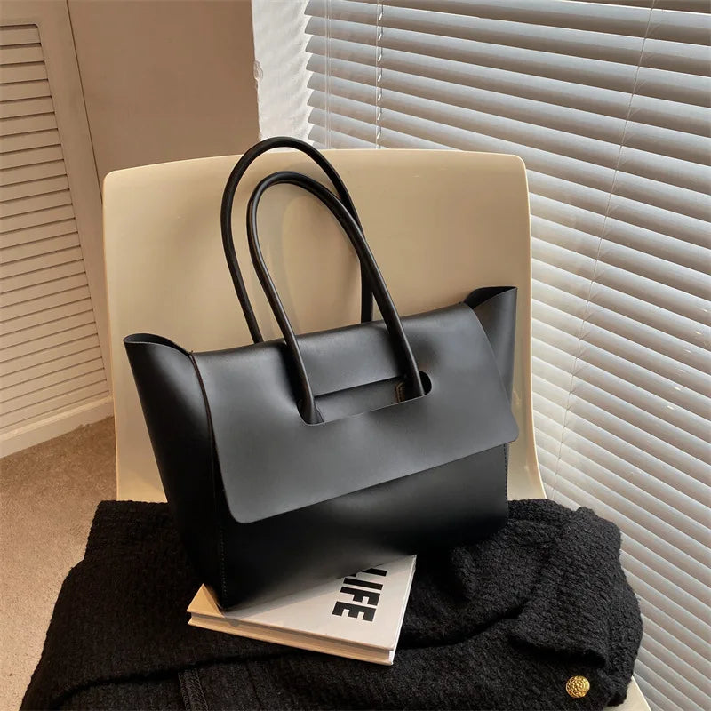 Large Capacity Women's Tote Bag Luxury PU Leather Shoulder Bag French Vintage Top-handle Handbag Casual Commute Shopper Bags