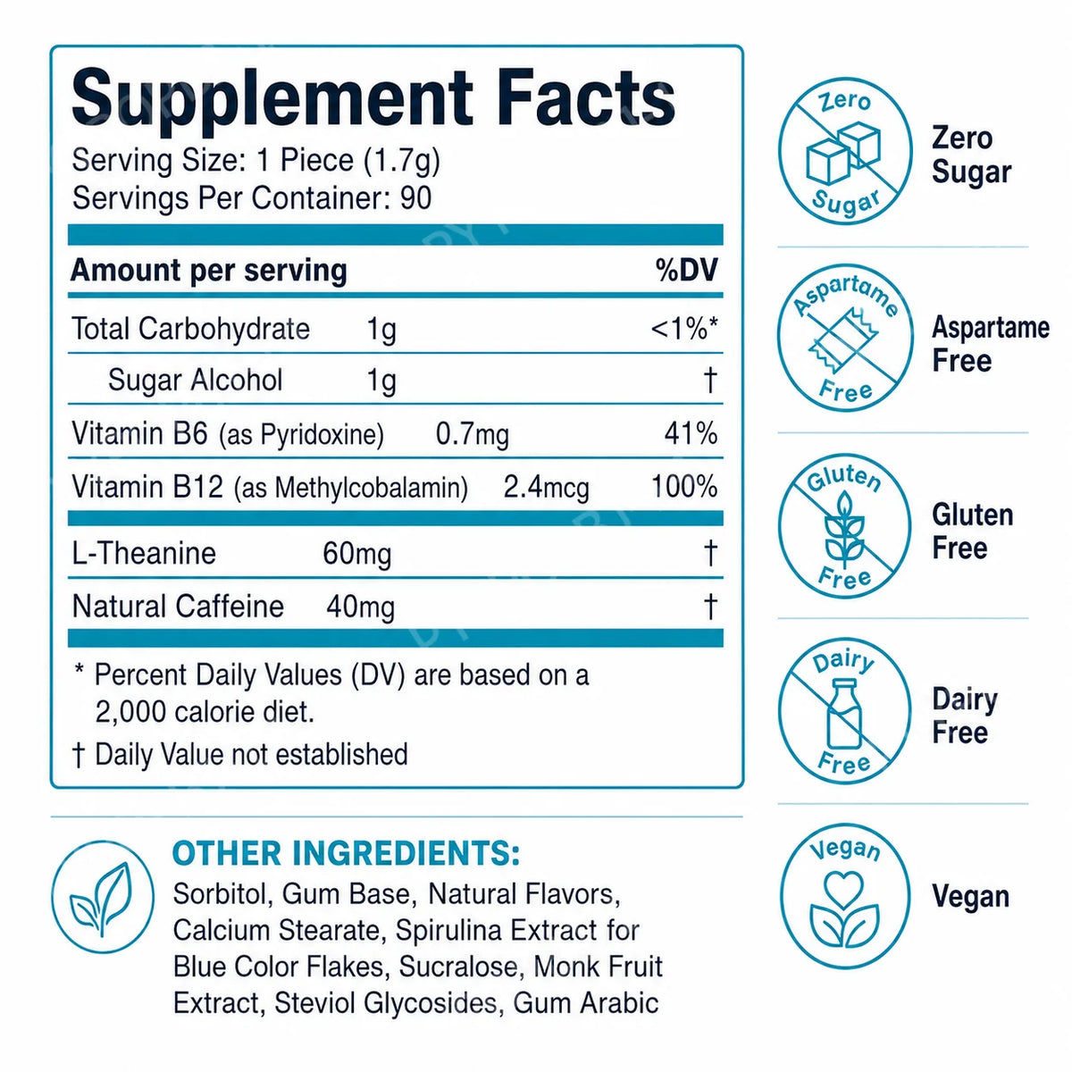 L-Theanine Chews Supplement Supports Natural Alertness Relaxation Peppermint Flavor Vegan Gluten Free