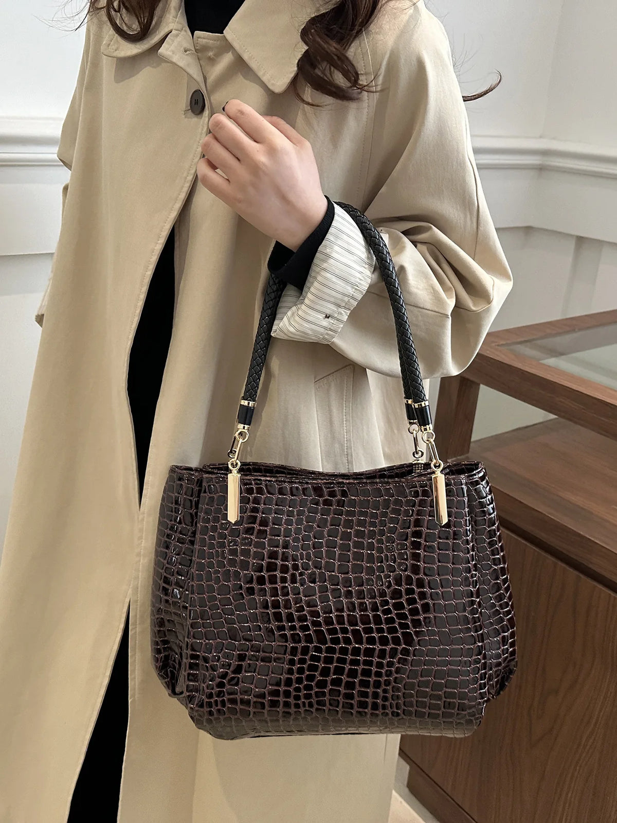 Luxury Ladies Hand Bags Purse Fashion Shoulder Bags Bolsa Sac Crocodile Famous Designer Brand Bags Women Leather Handbags