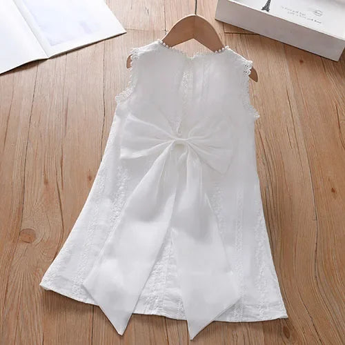 2025 New Summer Baby Girl Birthday Wedding Party Dress Short Sleeved Cotton Solid Color Dress 2-10Yrs Kids Princess Dresses