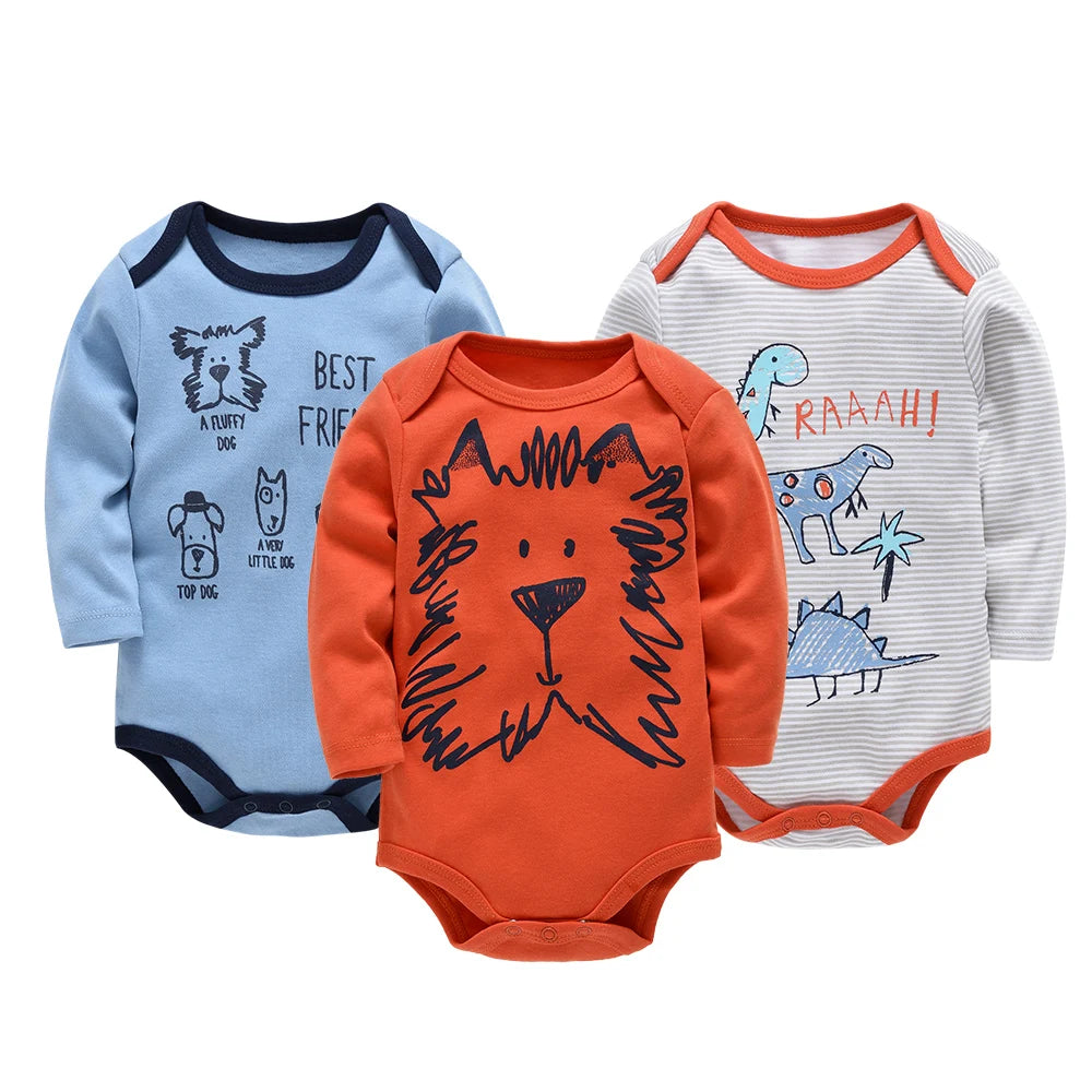 Baby Bodysuit Long Sleeve Cotton 3PCS Set Elephant Rocket Letter Print Infant Romper Onesie Spring Autumn Boy Girl Clothes