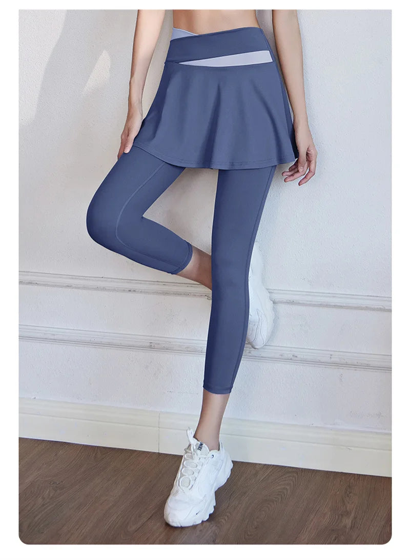 Aiithuug Tennis Skorts Cross-waist Skirted Legging Yoga Legging with Skirts Tennis Leggings Soft Stretchy Tennis Dresses Running