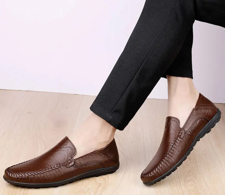 CLOHOO Men's Business Casual Shoes Leather Stitching Comfortable Breathable Rubber Bottom Second Layer Cowhide