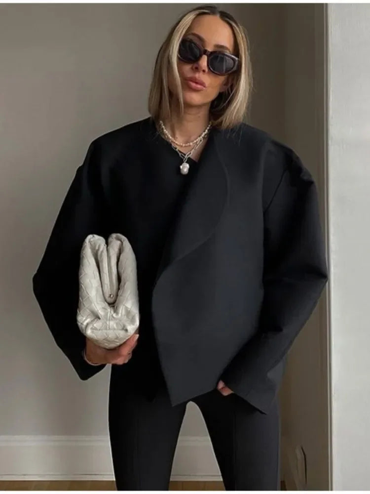 Women's Fashion Solid Thicken Cropped Jacket Top Long Sleeve Warm Autumn Winter Cardigan Female Casual Loose Woolen Streetwear