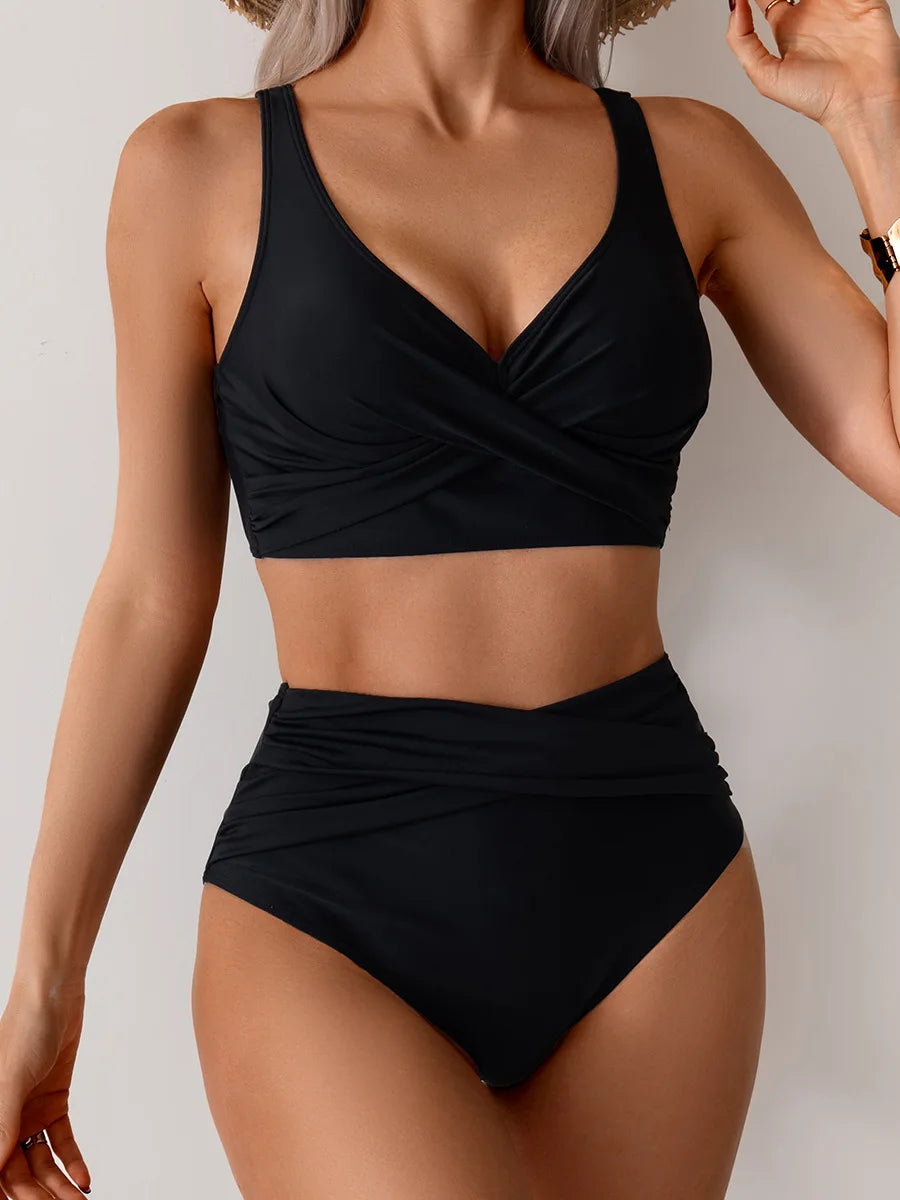 VigoBreviya 2026 Sexy Solid Strapped Swimwear Women Cross Push Up Bikini Set Brazilian Lady Swimsuit High Waist Beach Bath Suit