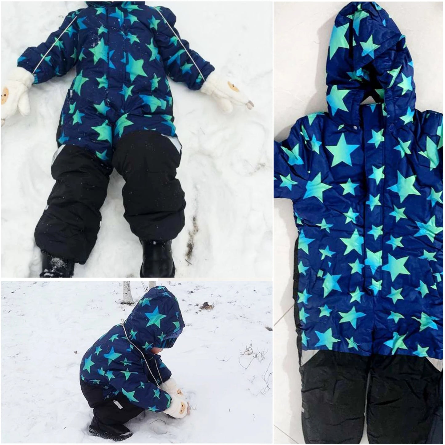 Children's Warm Snowboarding Wear,Winter Boys Girls Jumpsuit,Kids Ski Suits,One-piece Hooded Waterproof Windproof Outdoor -20℃