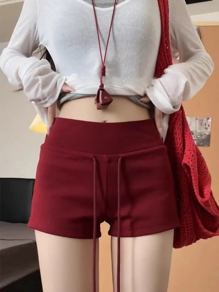 Nicemix Red Spicy Girl Casual Sports Shorts for Women Summer New Drawstring Yoga Wrap Hip Slimming High Waist Tight Shorts