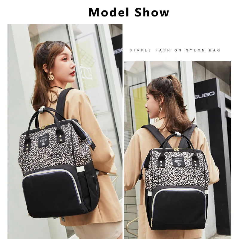 LEQUEEN Leopard Print Women Backpacks Multifunction Ladies Shoulder Backpack Large Capacity Mommy Bags Baby Changing Diaper Bags