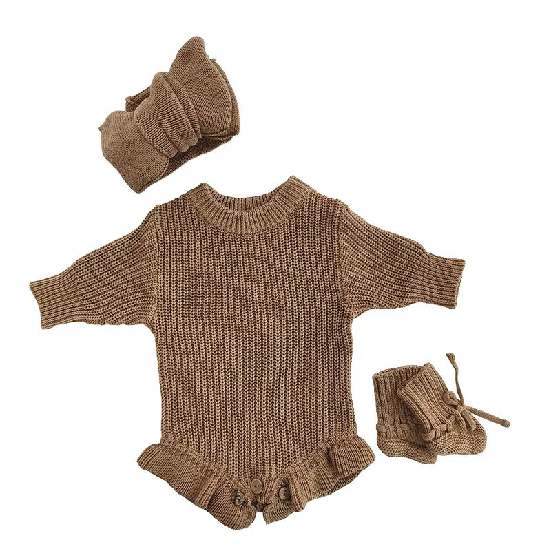 Personalized Name Baby Romper Autumn Winter Warm Knitted Sweater Jumpsuit Infant Outfit Hat Socks Set Newborn Clothes Gift