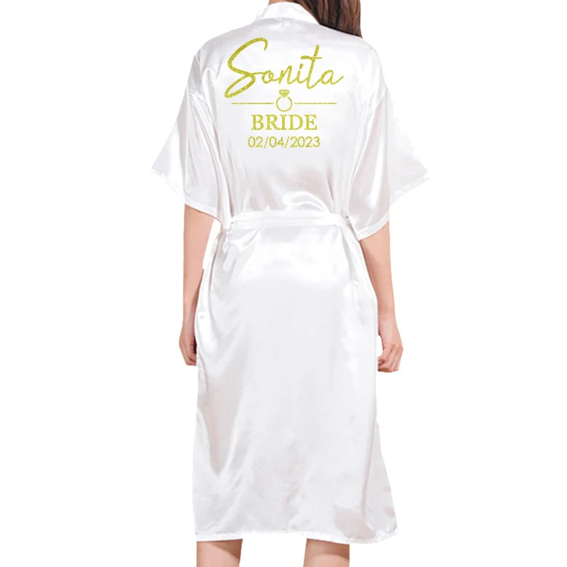 Customized Logo Bride Robe Wedding Bridesmaid Gift for Bridal Party Emulation Silk Soft Dress Home Bathrobe For Birthday Kimono