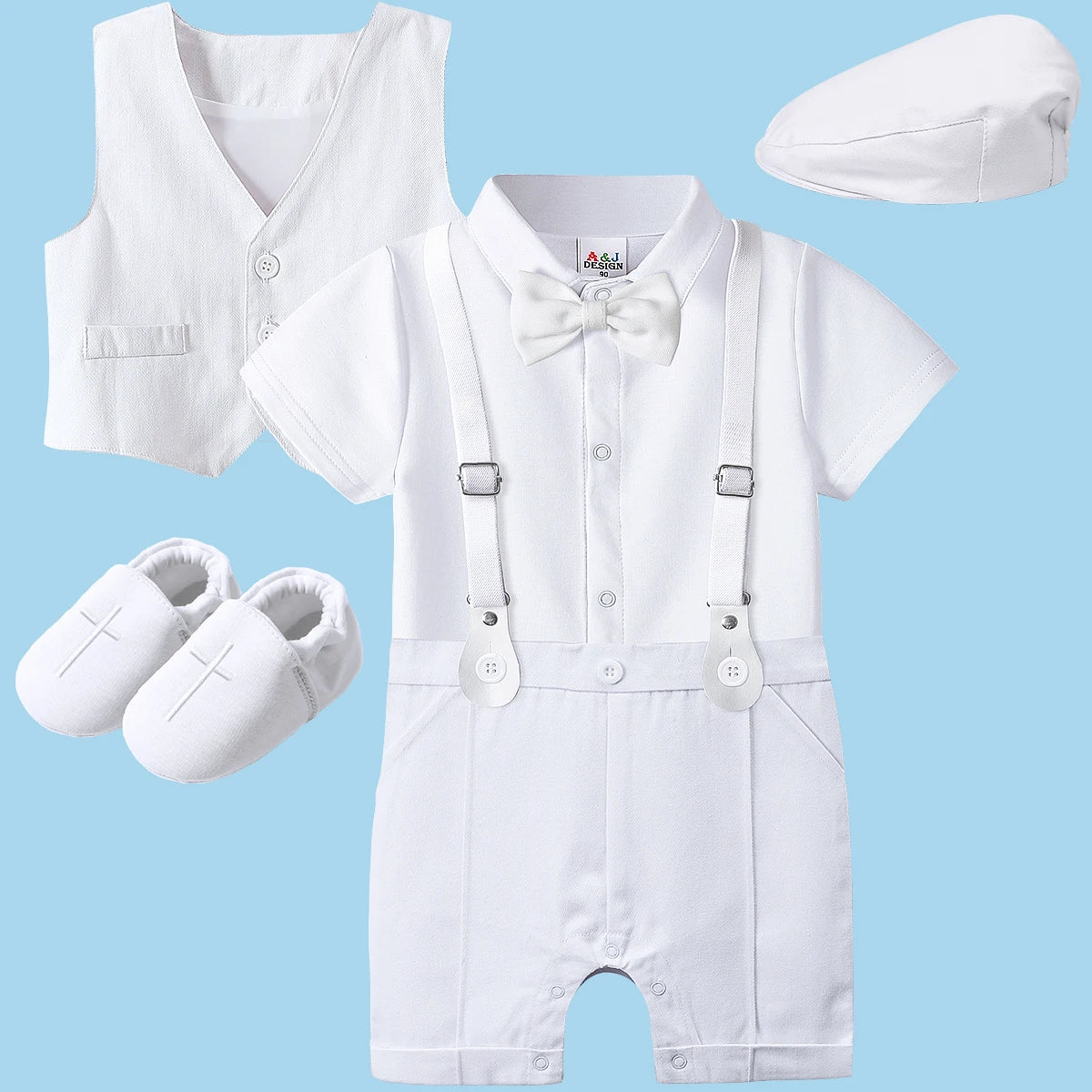 Baby Boys Baptism Outfit Infant Wedding Gentleman Set Christening Formal Birthday Party Suit Suspender Bow Tie Romper