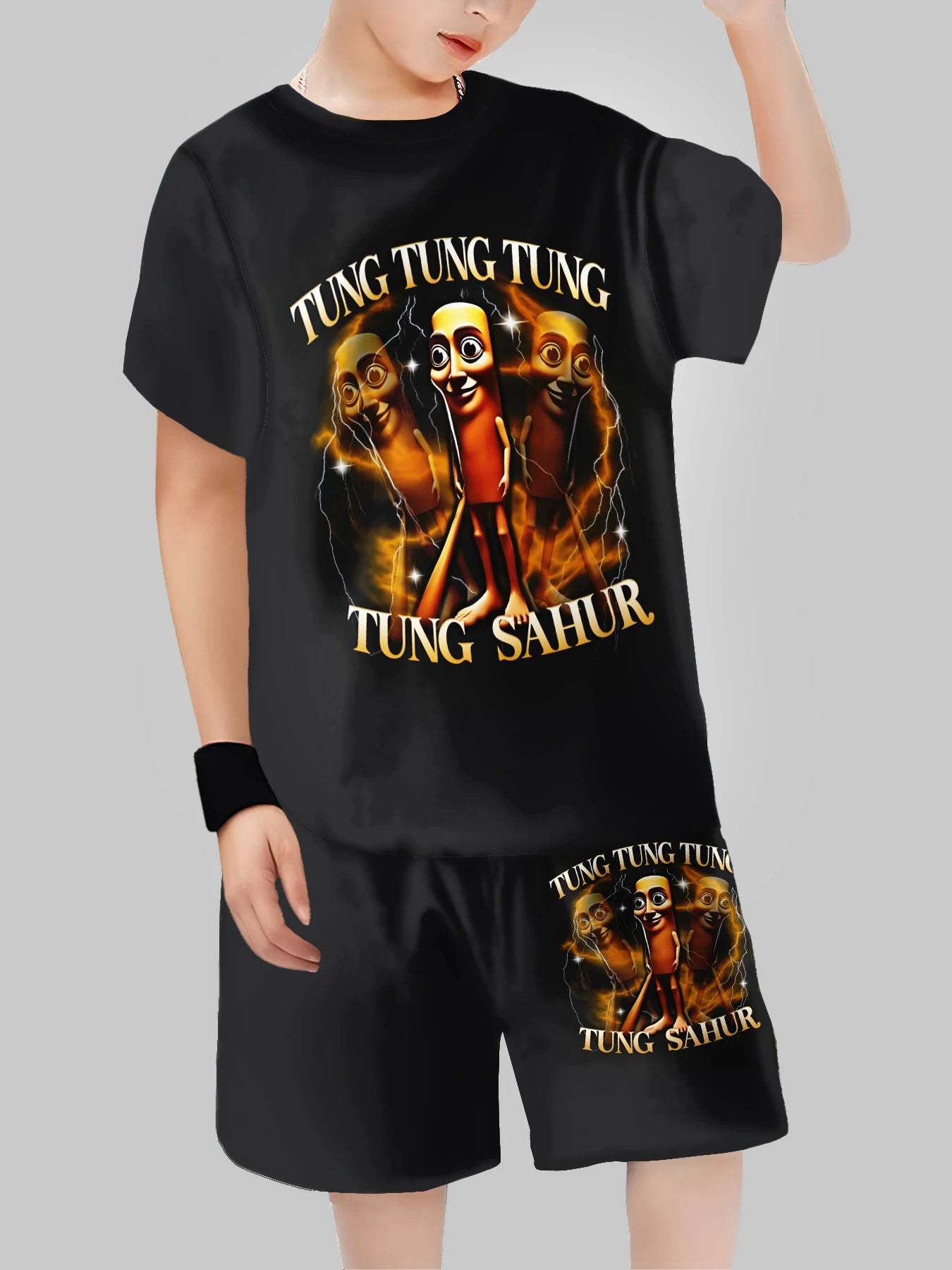 Fashion AI Games TungTungTung Sahur Design T-shirt+Shorts Summer Clothing Set Sports Suit T-Shirt & Pants Baby Outfits