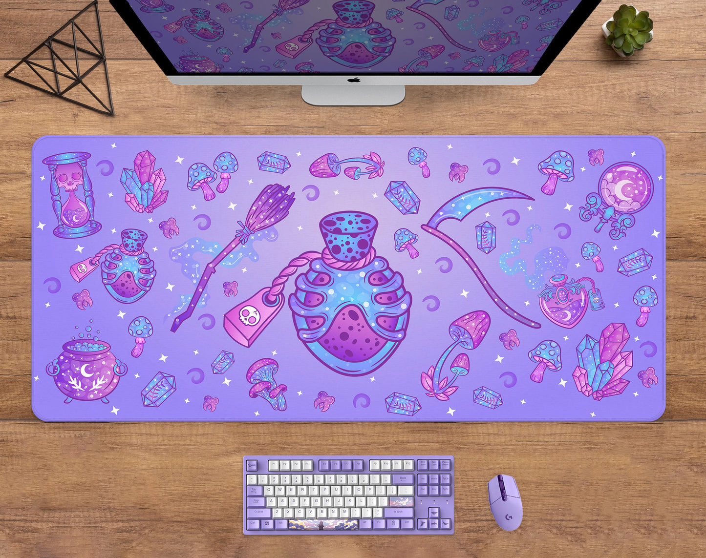 Cute Kawaii Goth Mouse pad XL Pastel Witch Desk Mat Large Gaming Deskmat Purple Magic Mushroom Forager/Hunter Witchy Mousepad