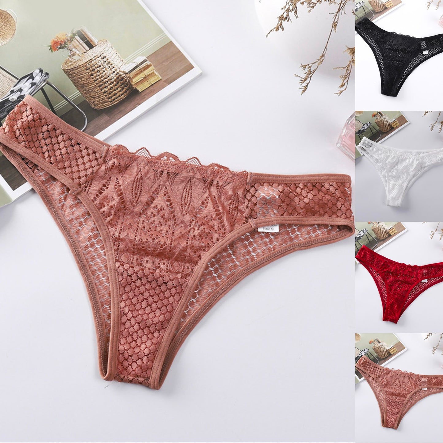 Womens Sexy Lace Underpants Transparent Mesh Hook Briefs Breathable Low Waist Seamless Underpant Intimate Women'S Underpants