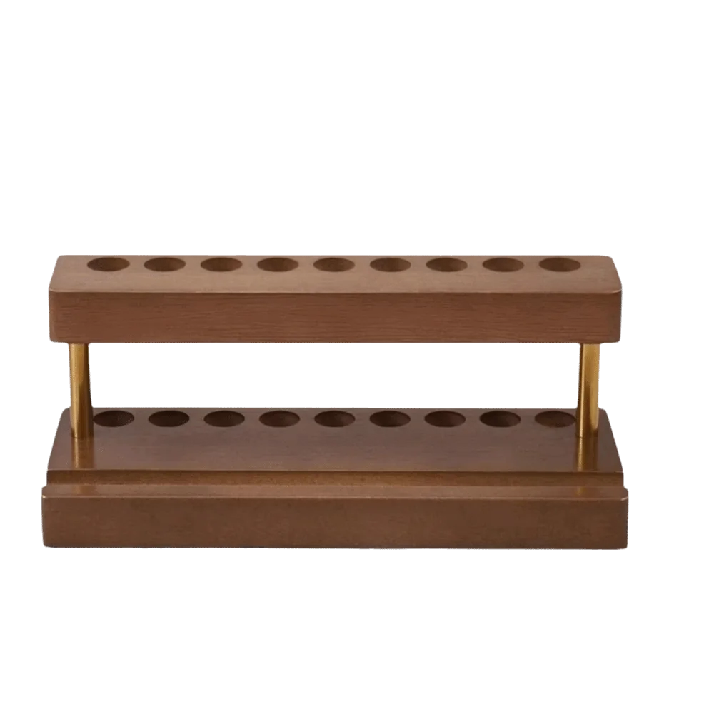 Modern Walnut Wood Pen Holder 9 Slots Sleek Desk Organizer Phone Stand For Office School