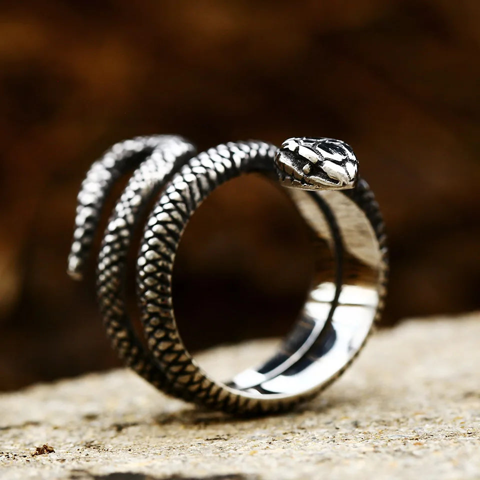 BEIER New Fashion 316L Stainless Steel Rattler Snake Ring Punk Cool Gothic Women Men  Unisex Serpent Stainless Steel Jewelry
