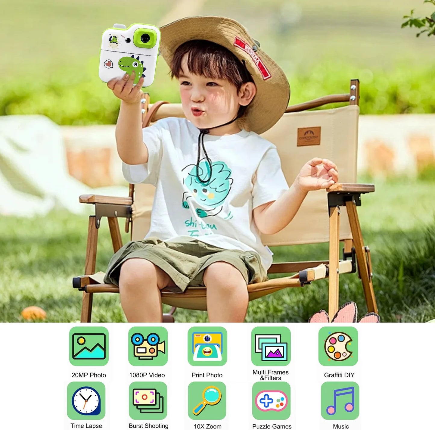 Kids Thermal Print Camera Instant Photo Printing Camera 1080P HD Digital Camera Toys Parent-child Interaction Camera Toys Gifts