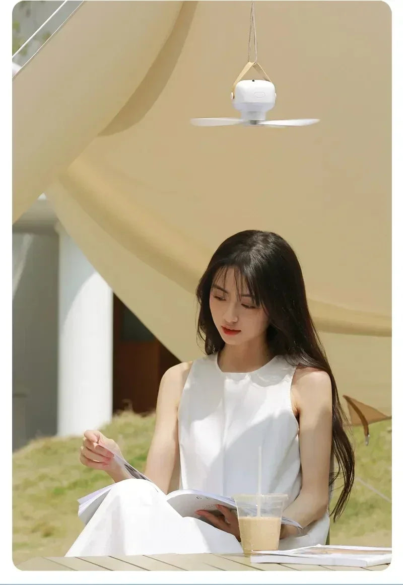 Portable Ceiling Fans 7200mAh Outdoor Camping Fan Tent Canopy Ceiling Fan Rechargeable Electric Fan Remote Control LED Lighting