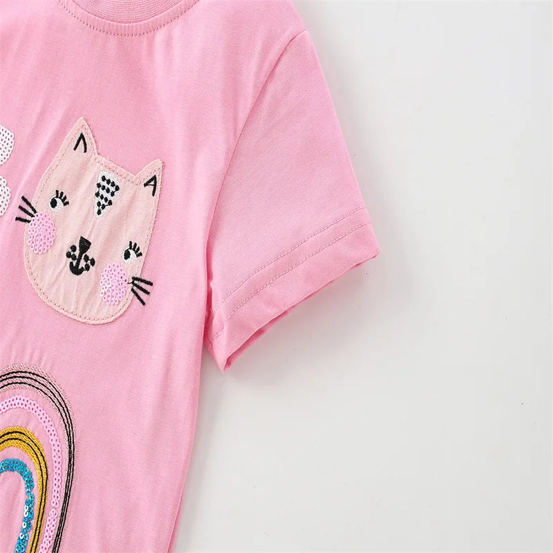 Jumping Meters 2-7T Animals Embroidery Summer Girls T Shirts Short Sleeve Kids Tees Tops Baby Costume Children's Clothes Shirts