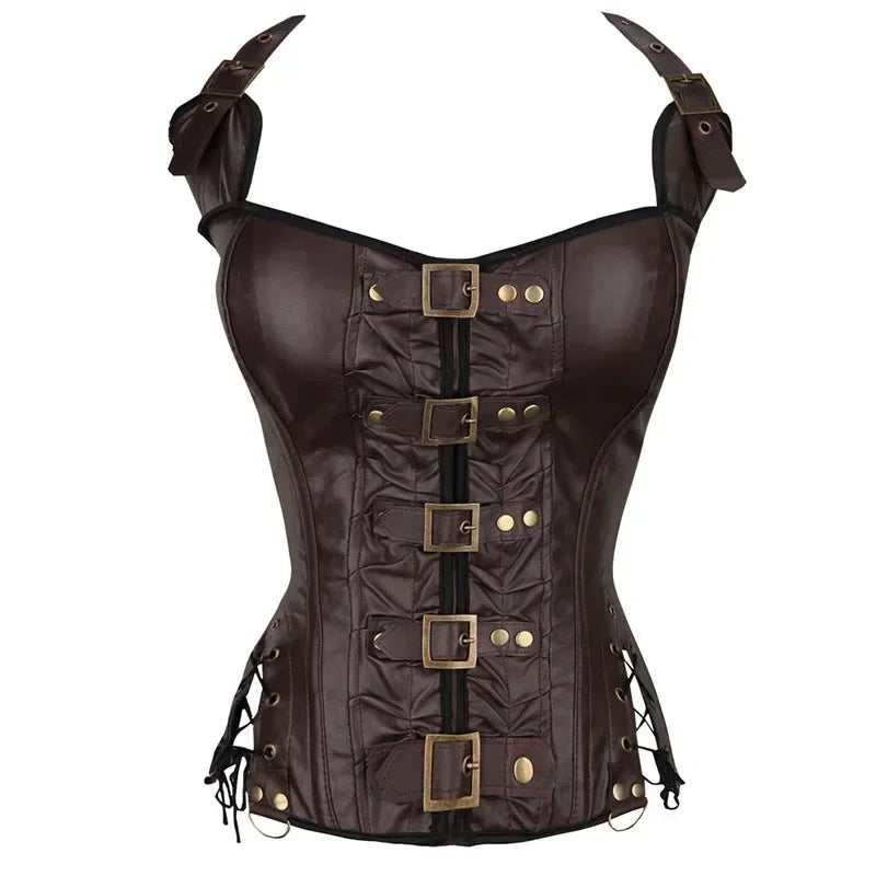 Steampunk Corsets And Bustiers Halter Plus Size Corset Pu Leather Gothic Punk Corselet Zipper Basque Sexy Korsett